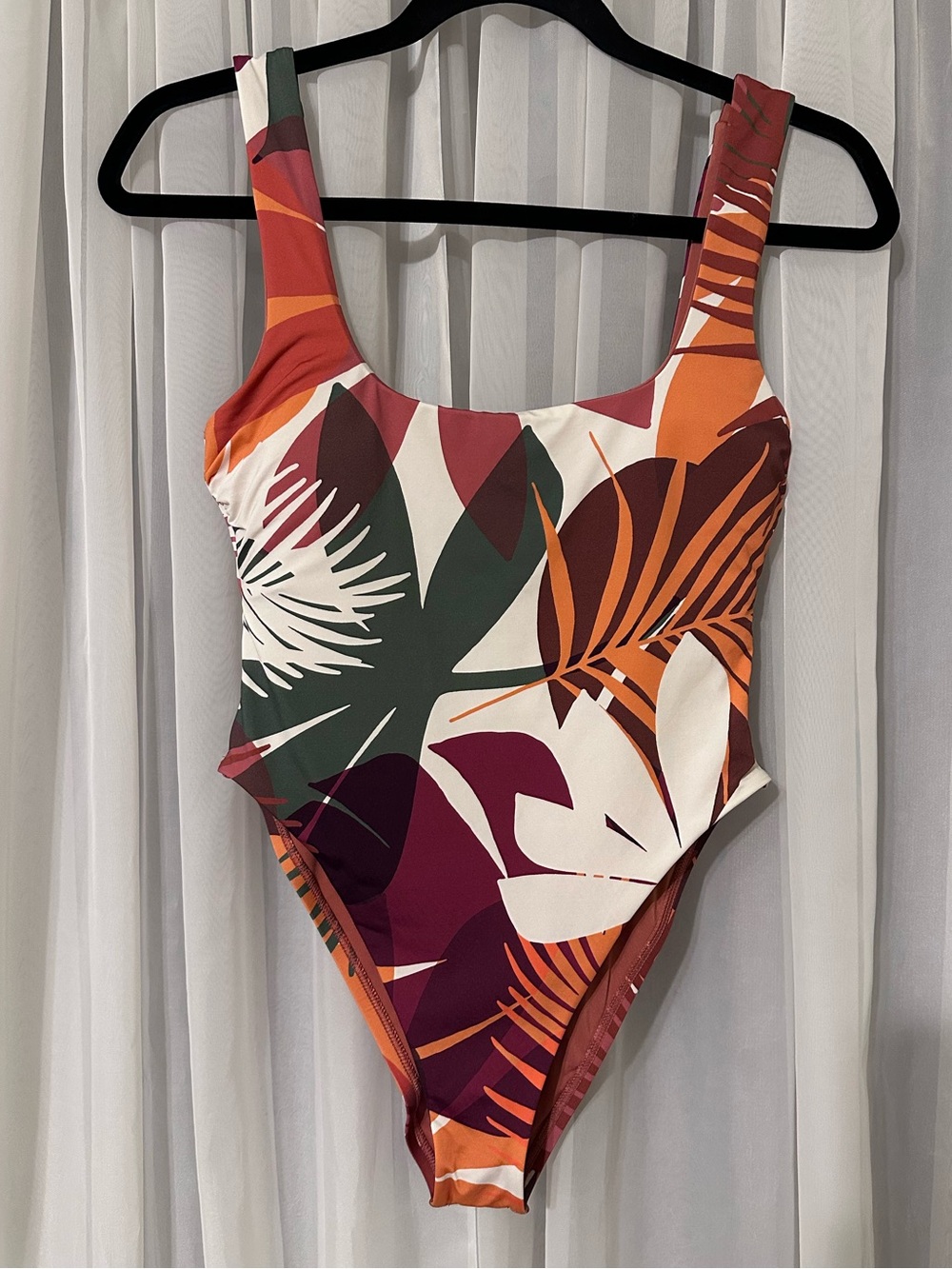 Vitamin A Tropical Leaf One-Piece Swimsuit White, Orange, Green, Burgundy Size M